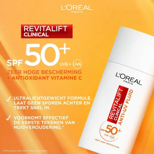 L’Oréal Paris Revitalift Clinical Anti-UV Fluid SPF 50 en Vitamine C - Afbeelding 4