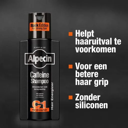 Alpecin Cafeïne Shampoo C1 Black met Nieuwe Geur 3x 250ml | Natuurlijke Haargroei Shampoo voor Mannen - Afbeelding 2