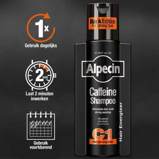 Alpecin Cafeïne Shampoo C1 Black met Nieuwe Geur 3x 250ml | Natuurlijke Haargroei Shampoo voor Mannen - Afbeelding 5