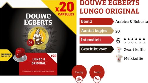 Douwe Egberts Lungo Original Koffiecups - Intensiteit 6/12 - 10 x 20 capsules - Afbeelding 5