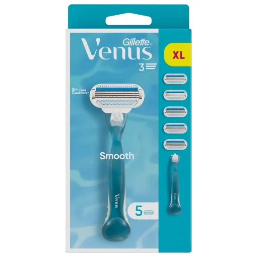 Gillette Venus Smooth 5 mesjes + houder doosje voorzijde