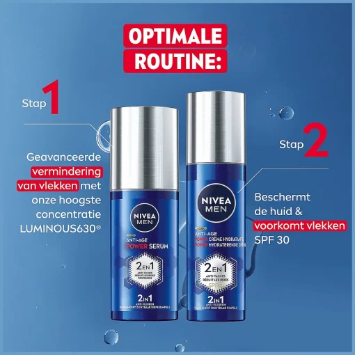 NIVEA MEN Anti-Age 2in1 Power Gezichtsserum – Hyaluronzuur en Luminous630 – 50 ml optimale routine