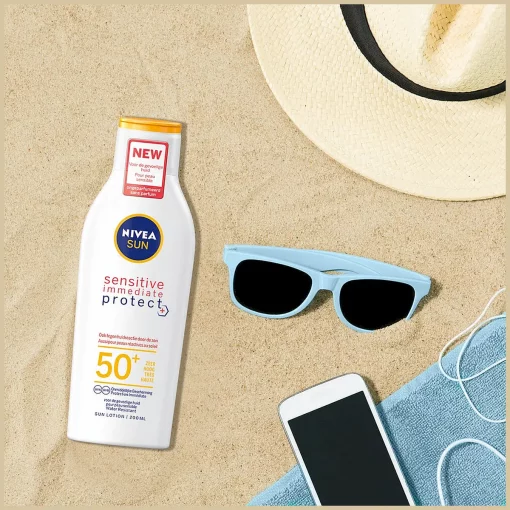 Nivea Sun Zonnebrand Sensitive Immediate Protect Melk SPF50+ 200ml on the beach