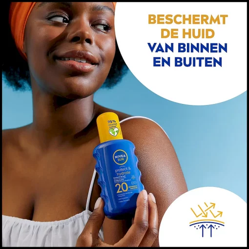 Nivea Sun Zonnebrand Spray Protect en Hydrate SPF20 Zonnespray 200ml - berschermt de huid van binnen uit en buiten!