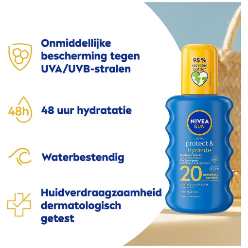 Nivea Sun Zonnebrand Spray Protect en Hydrate SPF20 Zonnespray 200ml - highlights