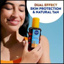 nivea-sun-protect-bronze-beschermende-zonnebrand-olie-spray-spf20-zonnespray-zonbescherming-200ml dual effect