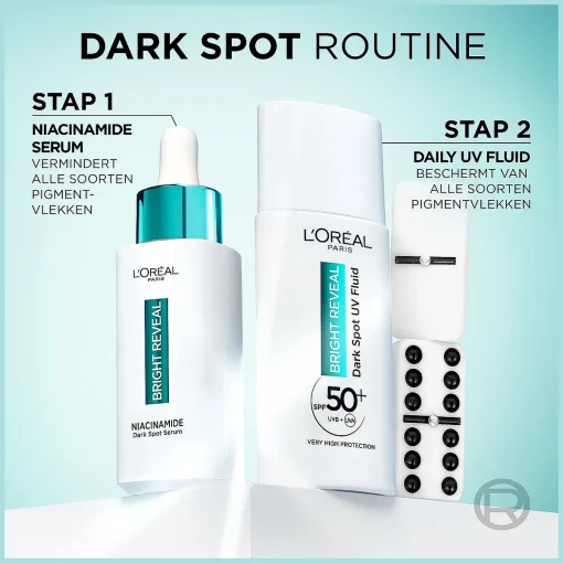 L'Oréal Bright Reveal Dark Spot UV Fluid Moisturizer SPF50+ dark spot routine