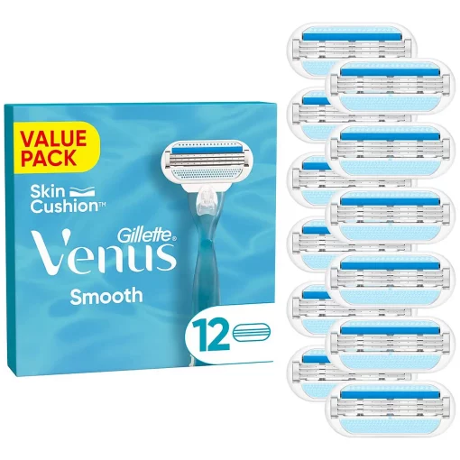 Gillette Venus Smooth 12 Scheermesjes met Beschermende Kussentjes