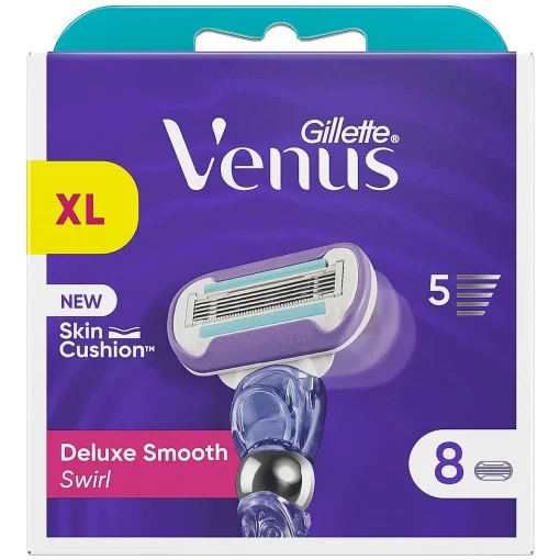 Gillette Venus Deluxe Smooth Swirl Scheermesjes Voor Vrouwen - 8 Navulmesjes voorzijde paars