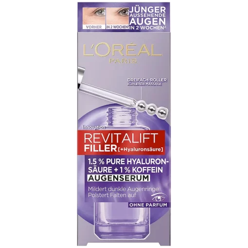 L'Oréal Paris Oogserum Revitalift Filler Hyaluron en cafeïne 20ml verpakking voorzijde