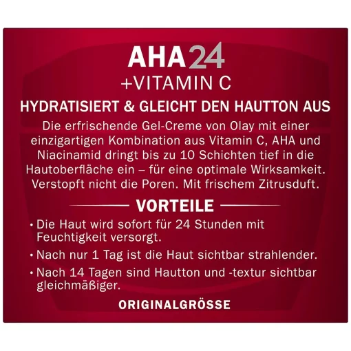 Olay Dagcrème AHA 24 + Vitamine C, 50 ml verpakking achterzijde