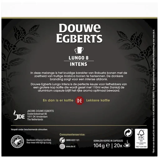 Douwe Egberts koffiecups Espresso Lungo 8 - voordeelpak 20 cups achterzijde