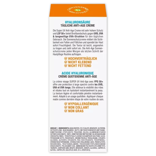 Garnier Ambre Solaire zonnebrandcrème Gezicht 50 ml verpakking achterzijde