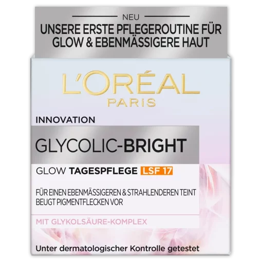 L'Oréal Paris Glycolic-Bright Glowing Cream Day 50ml - SPF17 Day Cream voor vrouwen Medium Bescherming SPF 15 - 25, Pigmentvlekken