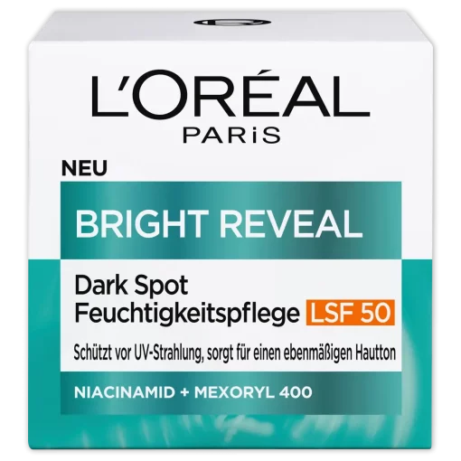 L'Oréal Paris Hydraterende crème Bright Reveal Niacinamide+Mexoryl SPF50, 50ml verpakking voorzijde