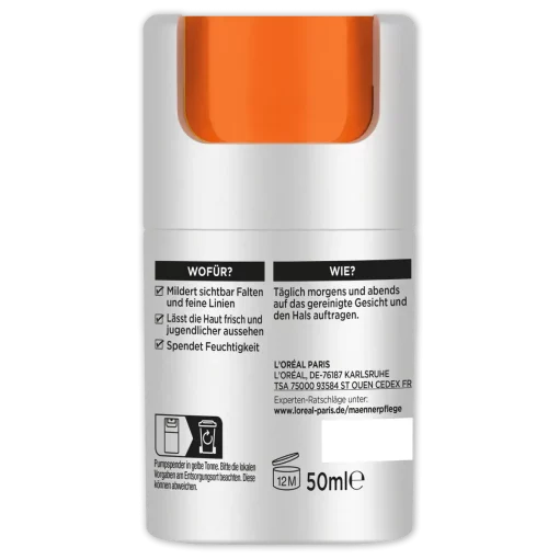 L'Oréal Paris Men Expert Gezichtscrème Anti-rimpel Vochtinbrengende Crème 50 ml flacon achterzijde