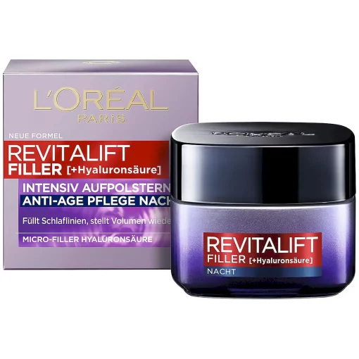 L'Oréal Paris Nachtcrème Revitalift Filler, 50ml verpakking en potje