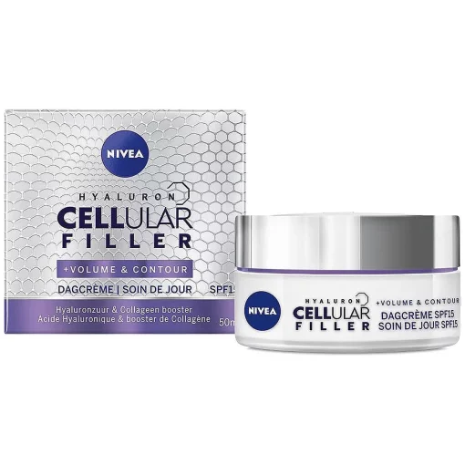 Nivea CELLular Anti-Age Volume Filling Dagcrème SPF15, 50 ml verpakking en potje