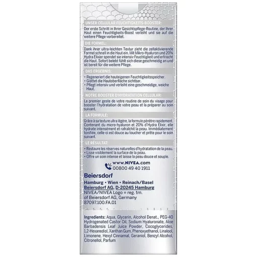 NIVEA Cellular Filler Hyaluronic Serum Essence, 30ml verpakking achterzijde