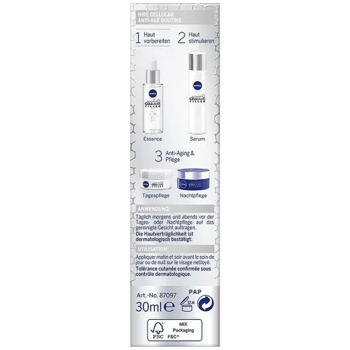 NIVEA Cellular Filler Hyaluronic Serum Essence, 30ml verpakking linkerzijde