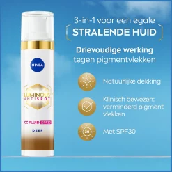 NIVEA Cellular LUMINOUS630 CC Fluid Cream met SPF 30 Dark - Anti-Pigmentvlekken Crème - Gekleurde Dagcrème - Gezichtscreme - 40ml stralende huid