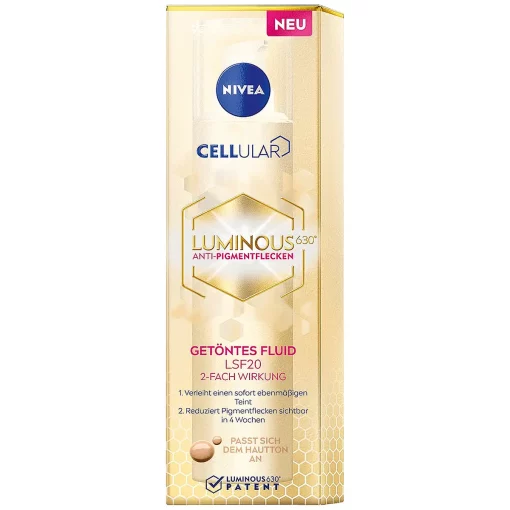 Nivea Cellular Luminous630 Getinte Dagcrème SPF20 Gezichtscreme Pigmentvlekken Verwijderen Crème 40ml verpakking voorzijde