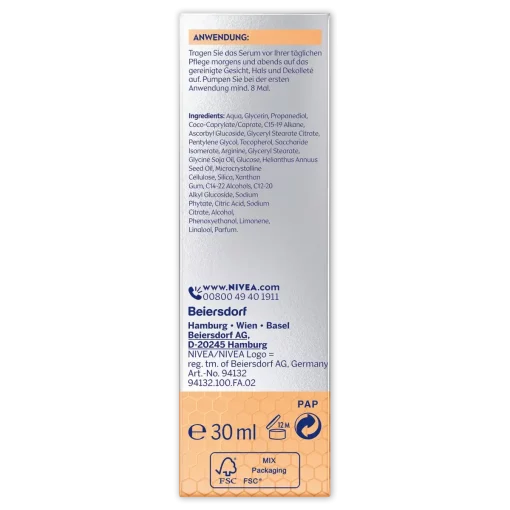 Nivea Serum Professionele Vitamine C, 30ml verpakking achterzijde