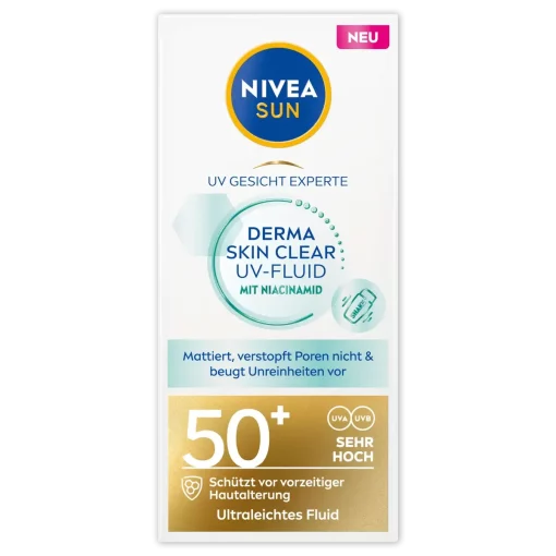 Nivea Sun Derma Skin Clear SPF 50+ - Beschermende zonnebrandcrème verpakking voorzijde