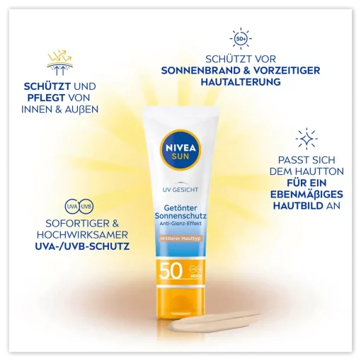 Nivea Sun UV Gezicht BB Cream SPF50, 50 ml highlights