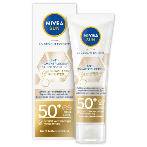 NIVEA SUN Zonnebrand Gezicht Anti Pigmentatie SPF 50+ 40 ml verpakking en tube