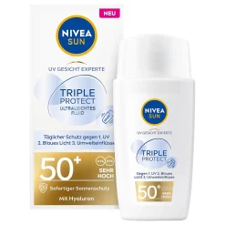 NIVEA SUN Zonnebrand Gezicht, triple protect, SPF 50+, 40 ml verpakking en flacon