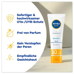 Nivea Sun Zonnecrème Gezicht Gevoelig SPF 50, 50 ml highights