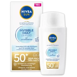 Nivea UV Face Invisible Daily Fluid SPF50+ Fl 40 ml verapkking en flacon