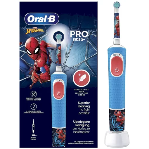 Oral-B Elektrische Tandenborstel Pro Kids Spider-Man verpakking en borstel