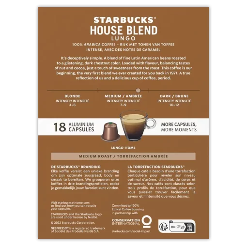 Starbucks by Nespresso capsules Medium House Blend Koffiecups achterzijde verpakking