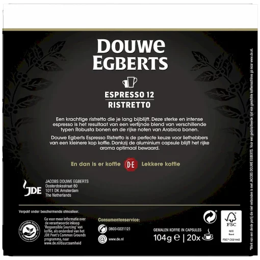 Douwe Egberts Espresso Ristretto verpakking achterzijde