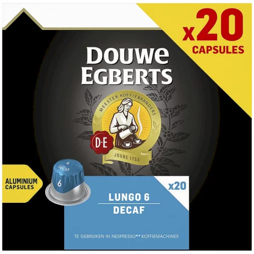 Douwe Egberts Lungo Decaf Koffiecups - Intensiteit 6/12 - 20 capsules voorzijde