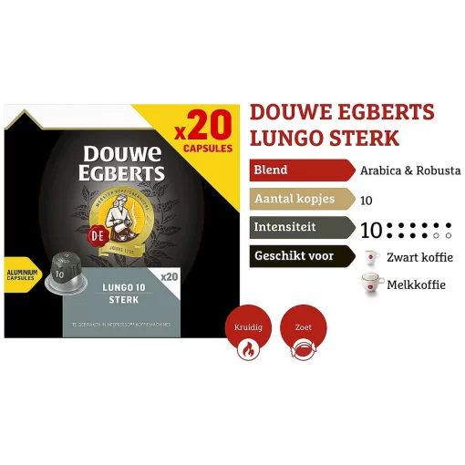 Douwe Egberts Lungo Sterk Koffiecups - Intensiteit 10/12 - 20 capsules sterkte