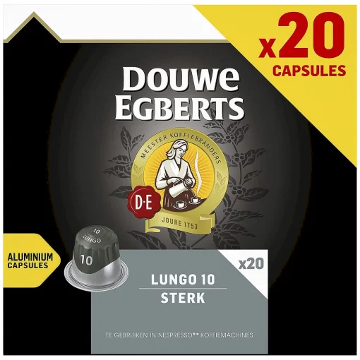 Douwe Egberts Lungo Sterk Koffiecups - Intensiteit 10/12 - 20 capsules voorzijde verpakking