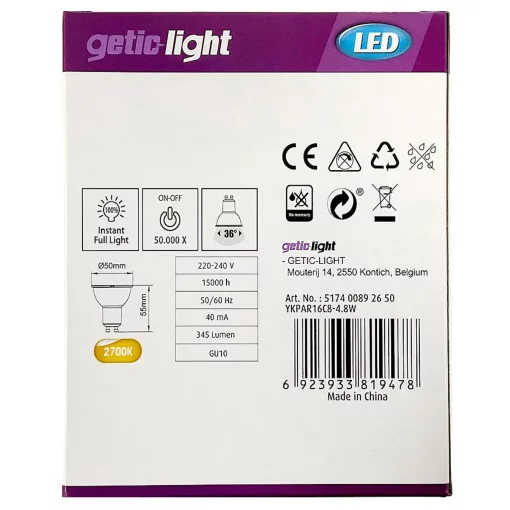 Achterzijde LED-spots GU10 Warm Wit 6 stuks, Energielabel A+