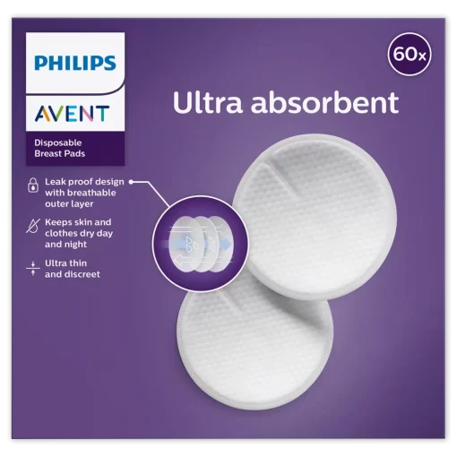 Philips Avent Borstkompressen, 60 stuks maat M voorzijde verpakking