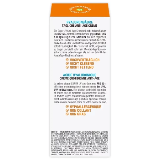 Garnier Ambre Solaire Super UV SPF50 verpakking achterzijde