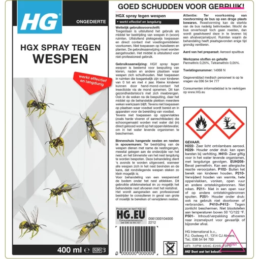 HGX Spray tegen Wespen (400ml) Effectieve & Langdurige Wespenspray label