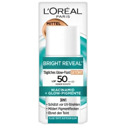 L'Oréal Bright Reveal SPF50 MITTEL Getinte Glow Fluid 50ml verpakking voorzijde