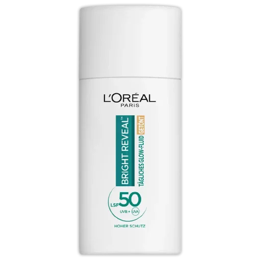 L'Oréal Bright Reveal SPF50 MITTEL Getinte Glow Fluid 50ml Flacon voorzijde