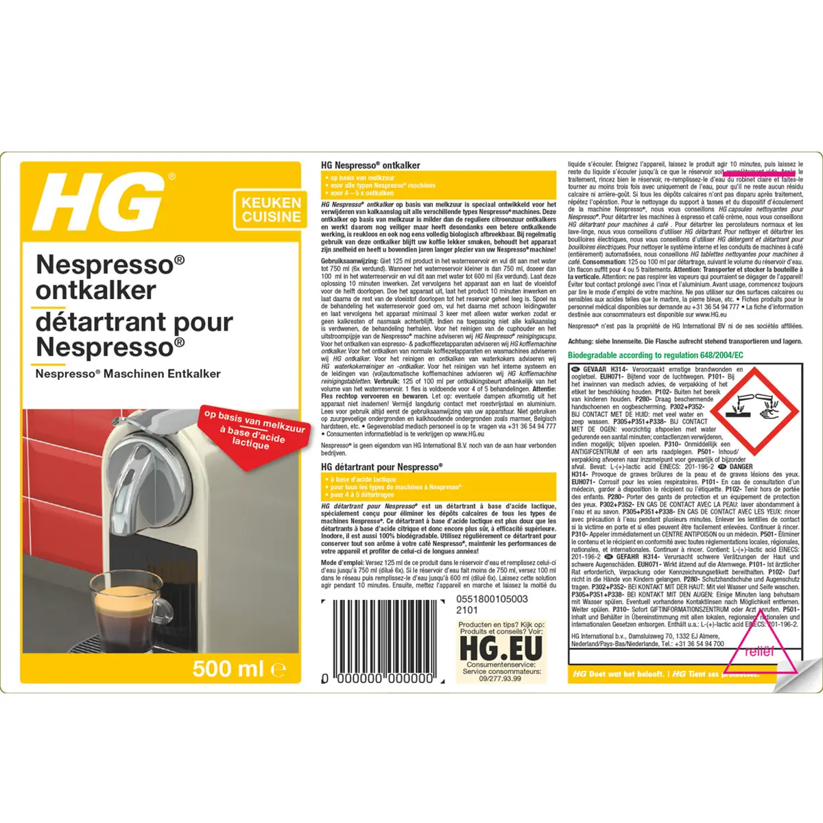 HG Nespresso Ontkalker 500ml Snel, veilig en geurloos ontkalken 4 HG Nespresso Ontkalker 500ml Snel, veilig en geurloos ontkalken
