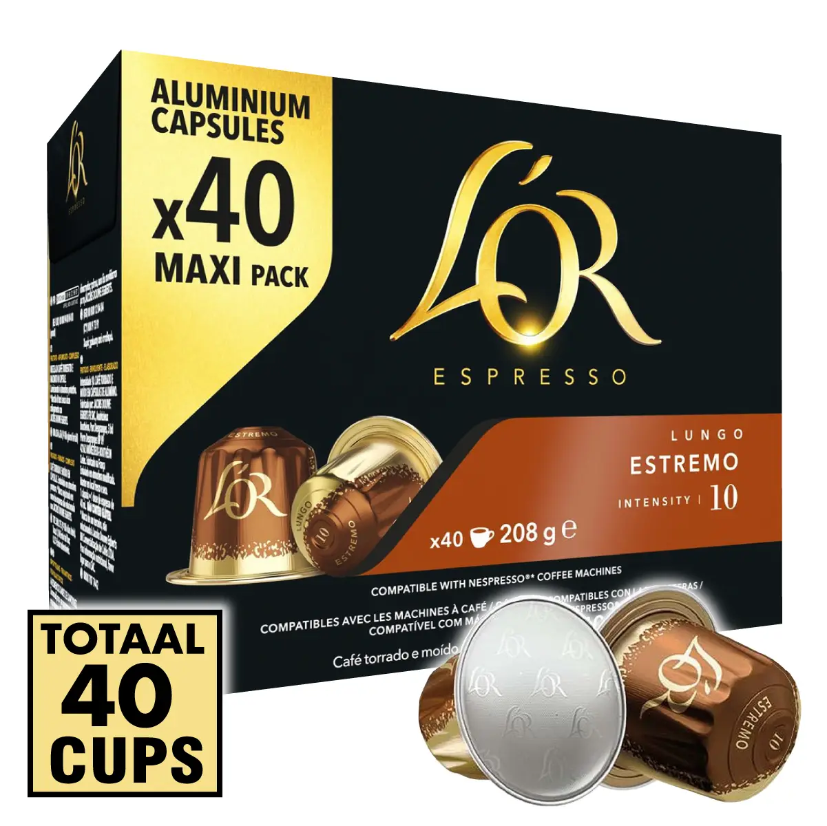L'Or Lungo Estremo 40 Cups – Intensiteit 10/12 3 L'OR Espresso Lungo Estremo Koffiecups 40x