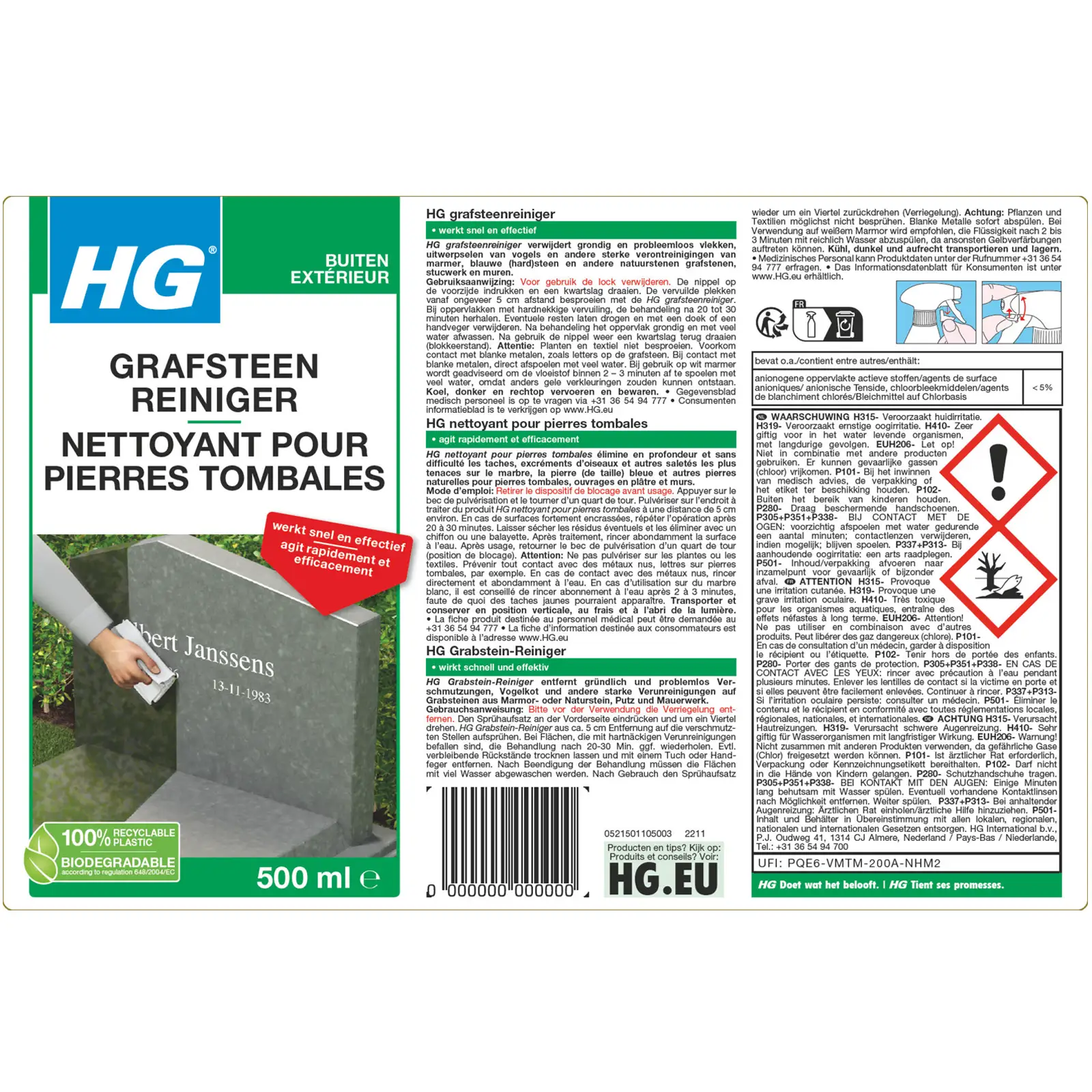 HG Grafsteenreiniger 6x500ml Voor een stralend en verzorgd monument 4 HG Grafsteenreiniger 6x500ml Voor een stralend en verzorgd monument - Afbeelding 2