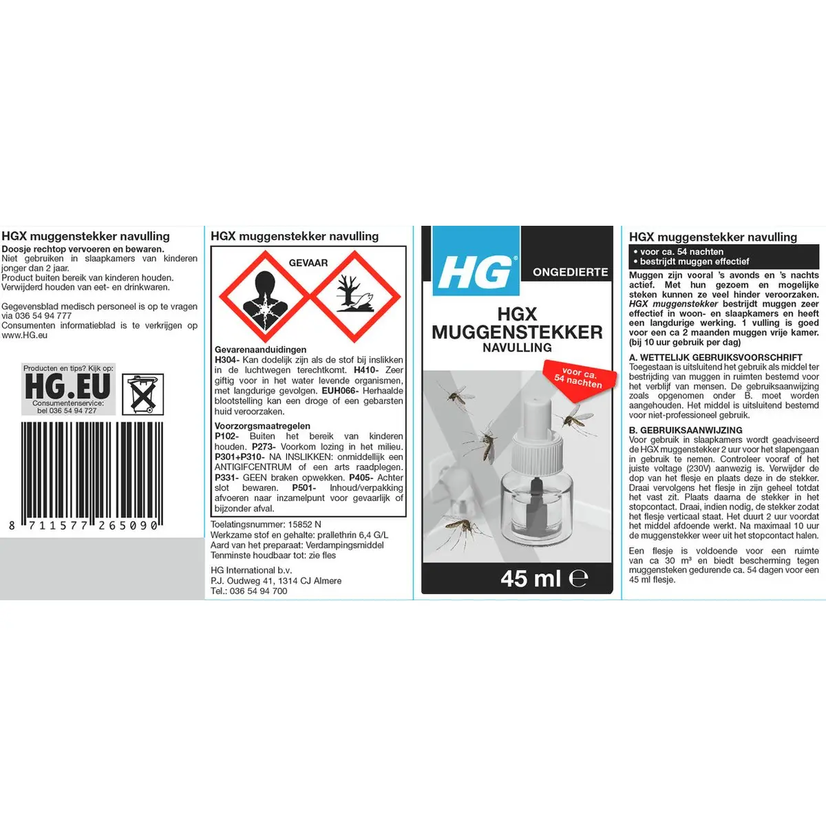 HG Muggenstekker Navulling 45ml 54 nachten muggenvrij 4 HG muggenstekker navulling