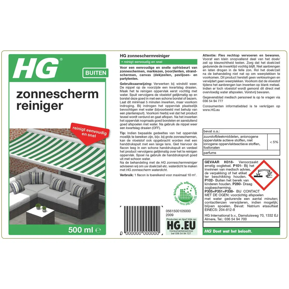 HG Zonneschermreiniger 6x500ml Stralend schone buitenstoffen, moeiteloos! 4 HG Zonneschermreiniger 6x500ml Stralend schone buitenstoffen, moeiteloos! - Afbeelding 2